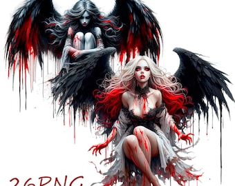 Gothic Vampir Braut Aquarell Clipart: 26 PNG Grafiken (Digitaler Download