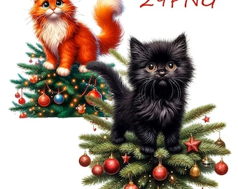 Christmas Cats PNG Clipart: Funny Holiday Images (Digital Download)