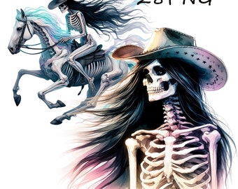 skeleton cowboy clipart, horror clipart, Set of watercolor zombies, files for printing on any surface, 28 PNG with transparent background