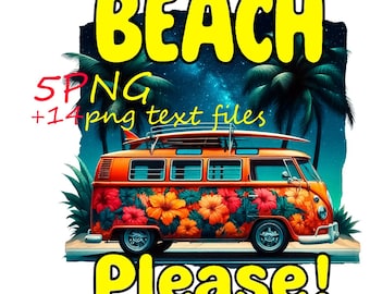 Summer Vibes Clipart PNG: Beach & Tropical Designs (Digital Download, Commercial Use OK