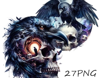 Stampa teschio e corvo: Gothic 27 PNG Clipart (uso commerciale)