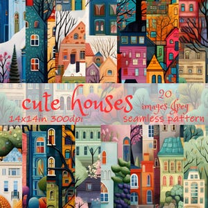 Seamless Houses Pattern: Scrapbooking & Design (20 JPEGs) (Digital Download)