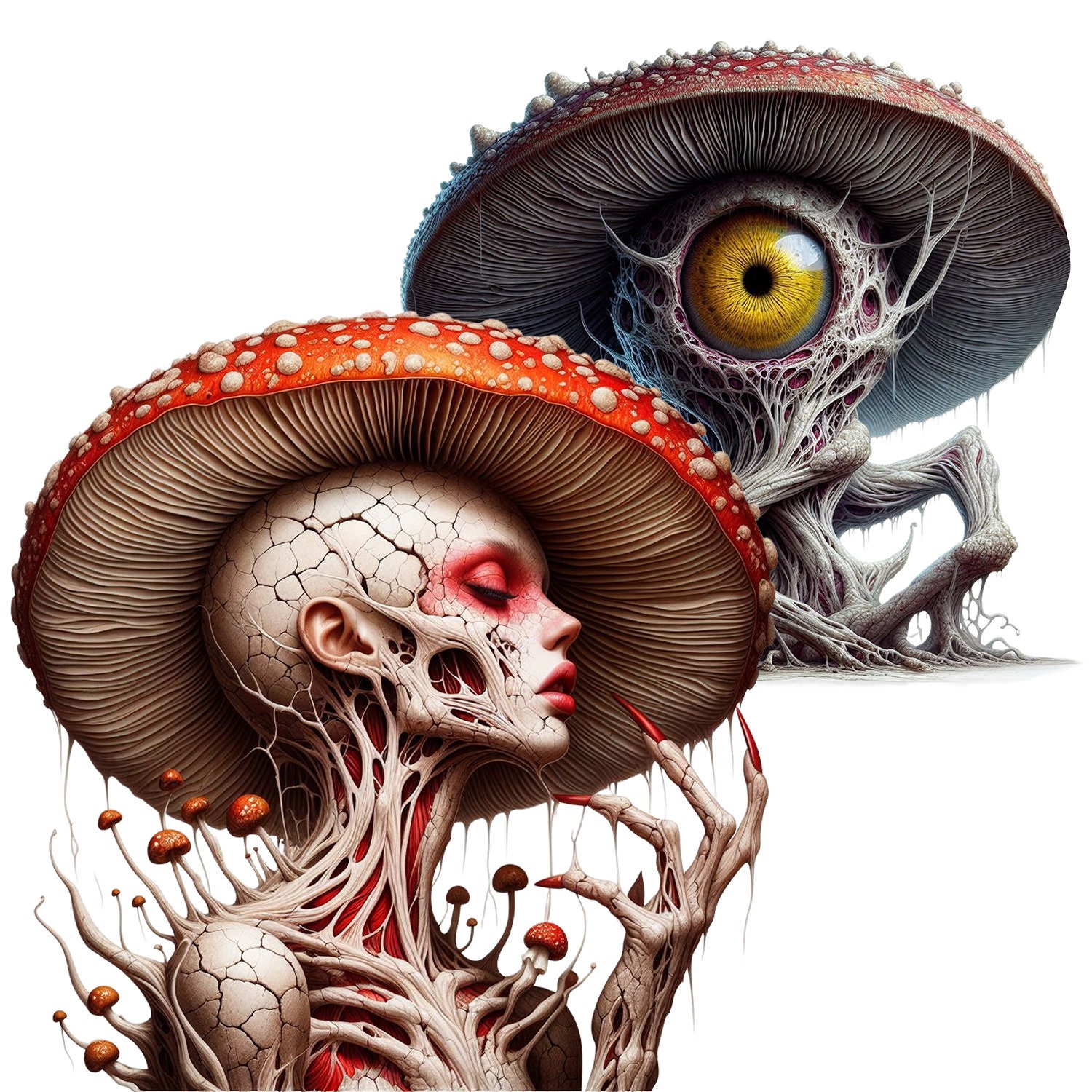 オリジナル絵画　mushroom The Psychedelics, Mushroom Print, Alien Fungi, Creepy