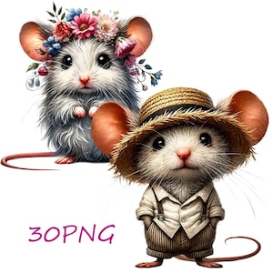 Funny mouse illustrations, cute mouse png, images for your creativity, printable files, 30 PNG transparent background