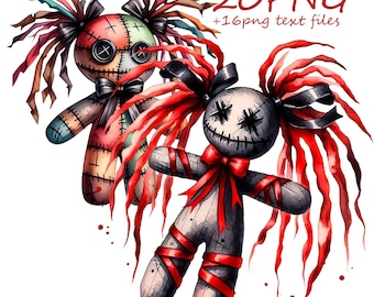 Creepy Voodoo Doll PNG: Gothic Horror Illustrations (20 Digital Downloads