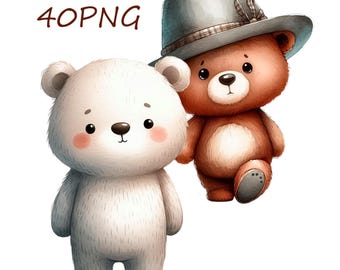 Watercolor Bear PNG Clipart: Funny Grizzly Bears 40 png transparent background (Digital Download)