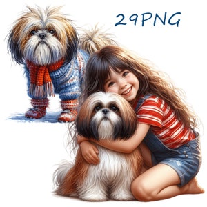 Images of funny Shih Tzu, cute dogs, files for your creativity, images for printing, 30 PNG transparent background