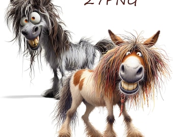 Funny Horse Clipart: 27 PNG Images for Collage (Digital Download)