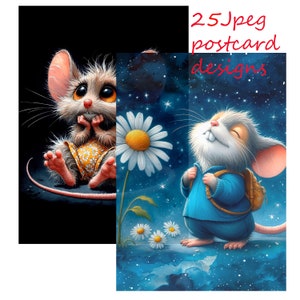 A set of cards and posters with images of funny little mice, drawings for digital printing, files for your creativity, 25 JPEG files