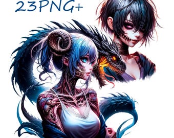 Anime Horror Girl and Dragon PNG Clipart (Digital Download)