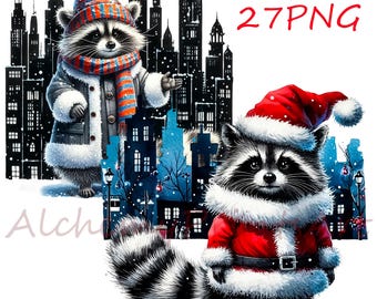 Christmas Clip Art, Raccoon PNG, 27 Transparent Files (Digital Download)
