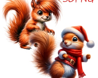 Imágenes prediseñadas de ardillas, estilo de dibujos animados adorables, 30 imágenes PNG (uso comercial)