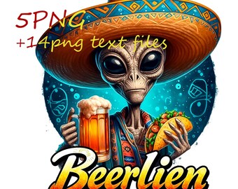Mexikanischer Alien PNG Clipart, Sombrero, Bier, Taco (Digitaler Download)
