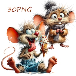 Funny Mouse Clipart: 30 PNG Illustrations, Transparent Background (Digital Download)