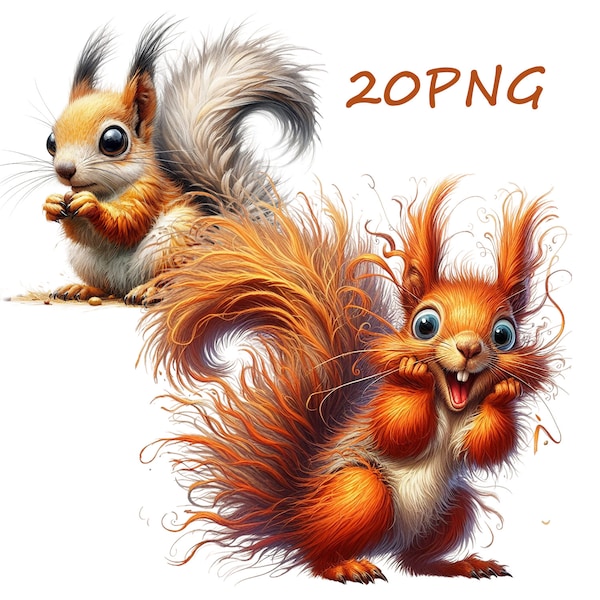 Magier für Ihre Kreativität, Bilder von lustigen Eichhörnchen, zum Drucken auf beliebige Objekte, kommerzielle Nutzung, 21 PNG-Bilder auf transparentem Hintergrund