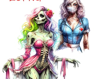 Aquarell Zombie Krankenschwester Clipart: Horror 26 png transparenter Hintergrund (Digitaler Download)