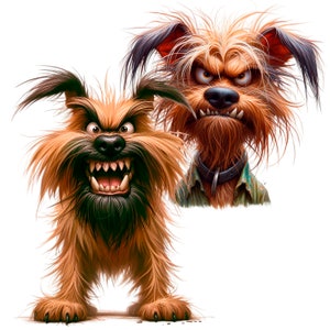 Puede incluir: Dos perros de dibujos animados con pelaje marr&oacute;n y negro, ambos con expresiones de enojo y dientes descubiertos. El perro de la izquierda est&aacute; de pie sobre sus cuatro patas, mientras que el perro de la derecha est&aacute; sentado con la cabeza ligeramente inclinada hacia un lado.