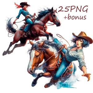 Cowgirl Rodeo PNG Clipart: Western Graphics (Digital Download)