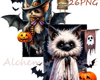 Halloween Bat Clipart PNG Bundle: 26 Transparent Files (Digital Download)