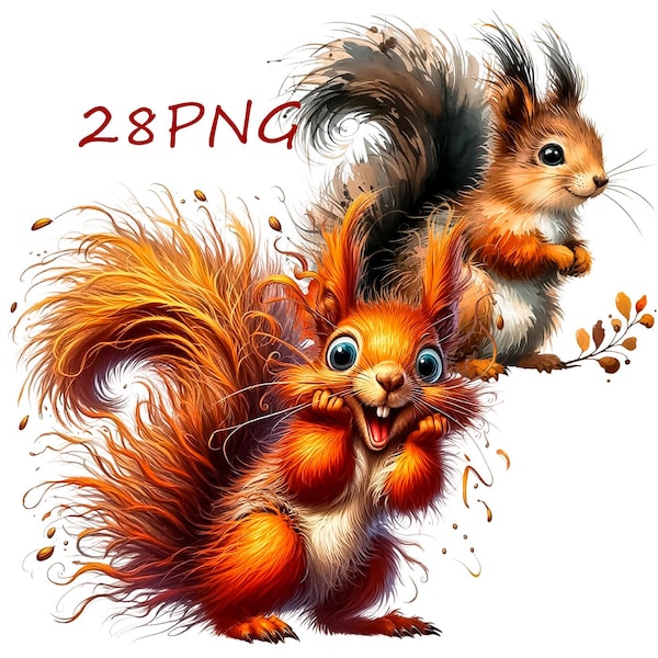 Funny Squirrel Clipart: 21 PNG Images for Commercial Use (Digital Download)