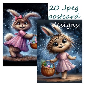Easter Bunny Cards and Posters Set Digital Printable Artwork Fancy Bunny Files for Your Creativity 20 JPEG Files