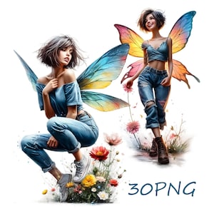 Waldfee PNG, Aquarell Fee Clipart, Fee Zeichnung, Dateien für Ihre Kreativität, Dateien zum Drucken, 30 PNG mit transparentem Hintergrund