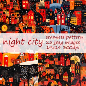 seamless pattern, seamless digital houses, files for your creativity, print night city, 25 Jpeg 14x14 inches. 300 dpi
