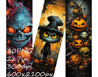 Halloween Bookmarks, Spooky Monsters, Pumpkins, PNG Files (Digital Download)