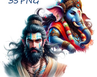 Hindu Gods PNG Clipart: Hanuman, Ganesha, Lakshmi (Digital Download)