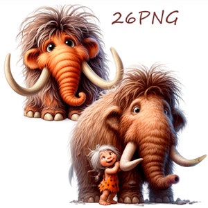 Funny Mammoth Clipart: 26 PNG Images, Transparent Background (Digital Download)