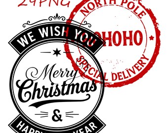 Sello postal de Papá Noel PNG: Clipart navideño del Polo Norte (Descarga digital)