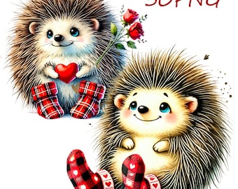 Funny Hedgehog PNG Clipart: Valentine's Day Illustrations (30 PNG Files)