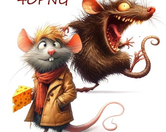 unique images of funny rats, unusual charm, for your creative activities, for printing on any objects, 40 PNG on a transparent background