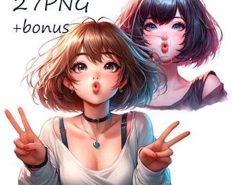 Anime Girl PNG Clipart, Funny Portrait Illustrations (Digital Download)