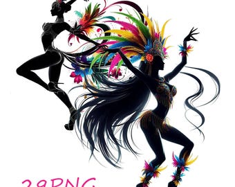 Clipart del Carnaval de Río de Janeiro: Imágenes PNG de bailarina de samba (descarga digital)