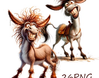 unique images of funny donkeys, funny donkeys, for your creativity, for printing on any objects, 26 PNG on a transparent background