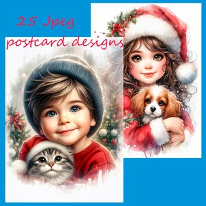 Postkarte mit Kindern, Weihnachten, Bildern für Ihre Kreativität, Bilder Kinder und Haustiere, zum Drucken auf beliebige Objekte, 25 Jpeg-Dateien