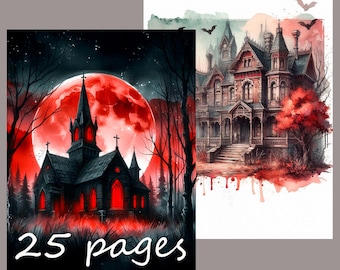 Halloween Junk Journal Seiten: Hexen & Horror Haus (25 Jpeg) (Digital Download)