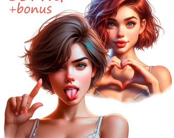 Funny Girl Portrait PNG: Humorous Clipart Illustrations 30 PNG transparent background (Digital Download)