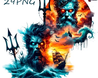 Neptune & Poseidon PNG Images: Deity of the Seas Clipart (Digital Download)