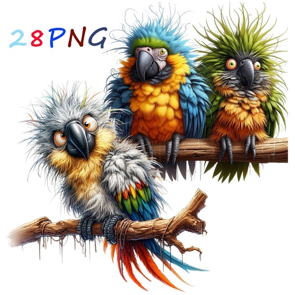 Images of a funny parrot, images for your creativity, for printing on any objects, 28 PNG images on a transparent background