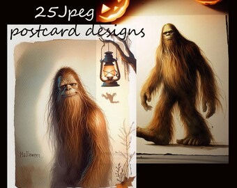 Tarjeta vintage de Halloween de Pie Grande: Imágenes divertidas de Pie Grande (Descarga digital)