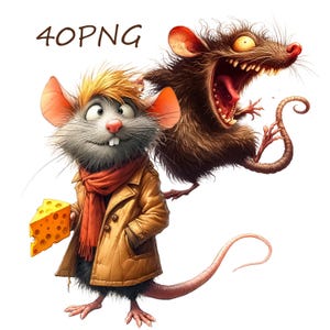 unique images of funny rats, unusual charm, for your creative activities, for printing on any objects, 40 PNG on a transparent background