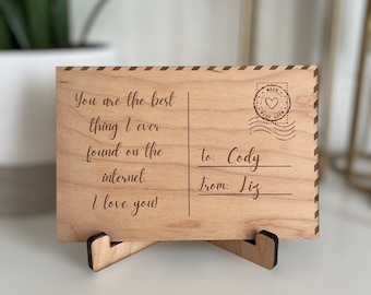 Custom Laser Engraved Wood Postcard, Valentine's Day Love Postcard