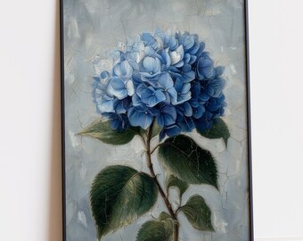 Vintage Blue Hydrangea Oil Painting Printable Art Heritage Floral Shabby Chic Wall Decor Posh