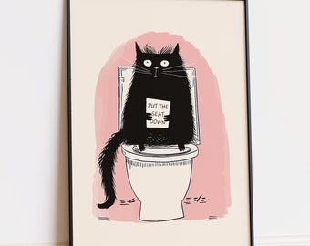 Funny Cat Toilet Print: Bathroom Humor Wall Art (Digital Download)
