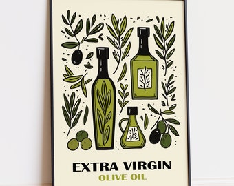 Olijfolieprint | Modern keukendecor afdrukbaar | Foodie-cadeau | Kunst in Italiaanse stijl