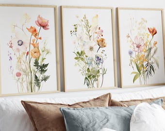 Set von 3 Wildblumen botanische Drucke Aquarell Wiese Blumen Wand Kunst digitaler Download
