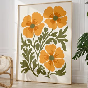 Mid-Century Modern Floral Print: Yellow, Orange & Green (Digital Download)