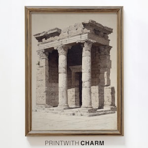 Roman Columns Sketch, Ruins Print, Classical Column Drawing, Dark Academia Art, Architectural Etching